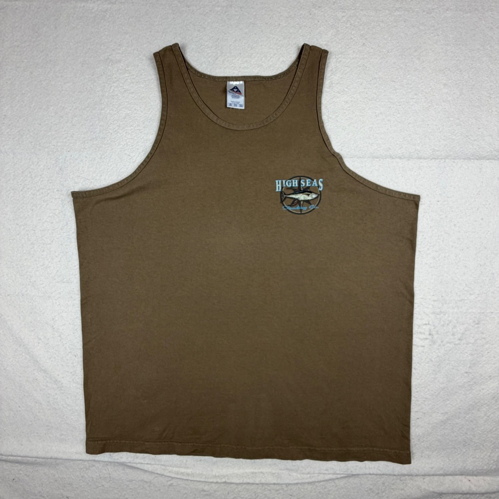 High Seas Trading Co Mens 2XL Brown Tuna Fish Graphic Tank Top Alstyle Cotton